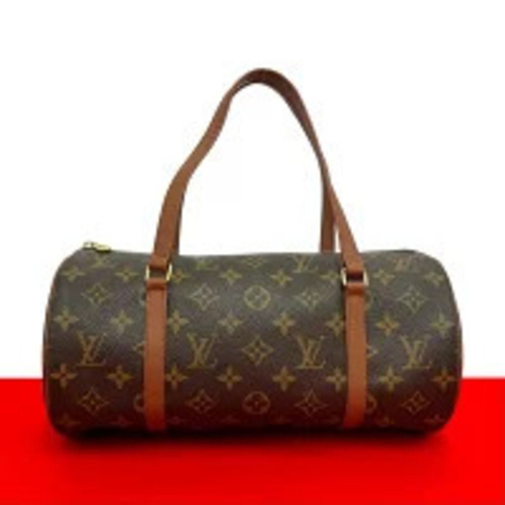 Louis Vuitton Papillon Monogram Leather Handbag Drum Bag Boston Brown